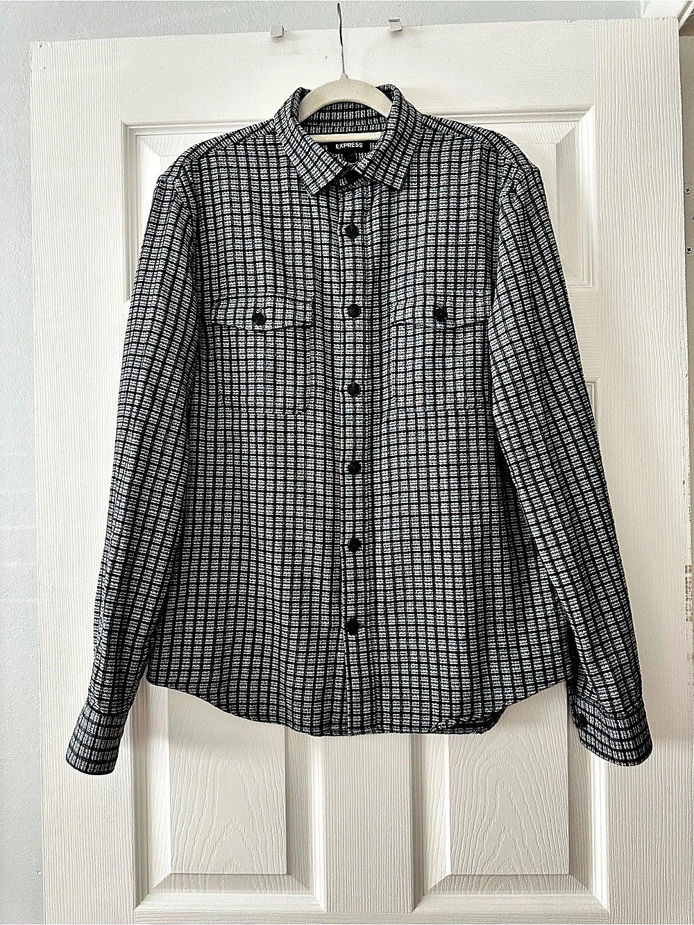 Express Checkered Button Down Shirt in Black & White Size Small